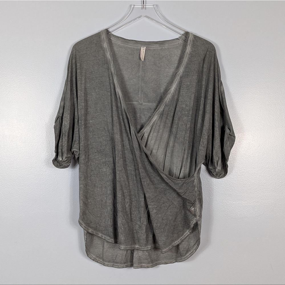 Free People Movement Gray Faux Wrap Shirt Women's Small